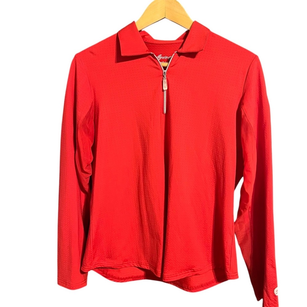 Bette & Court Swing Women's Golf Tennis Quarter Zip Long Sleeve Top Red L
